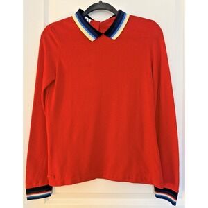 Lacoste Cherry Red Long Sleeve Polo Shirt Women's 6 / 38 NEW Striped Collar $120